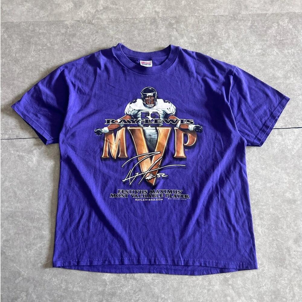 90s Vintage Baltimore Ravens Ray Lewis Purple T Shirt Size XL